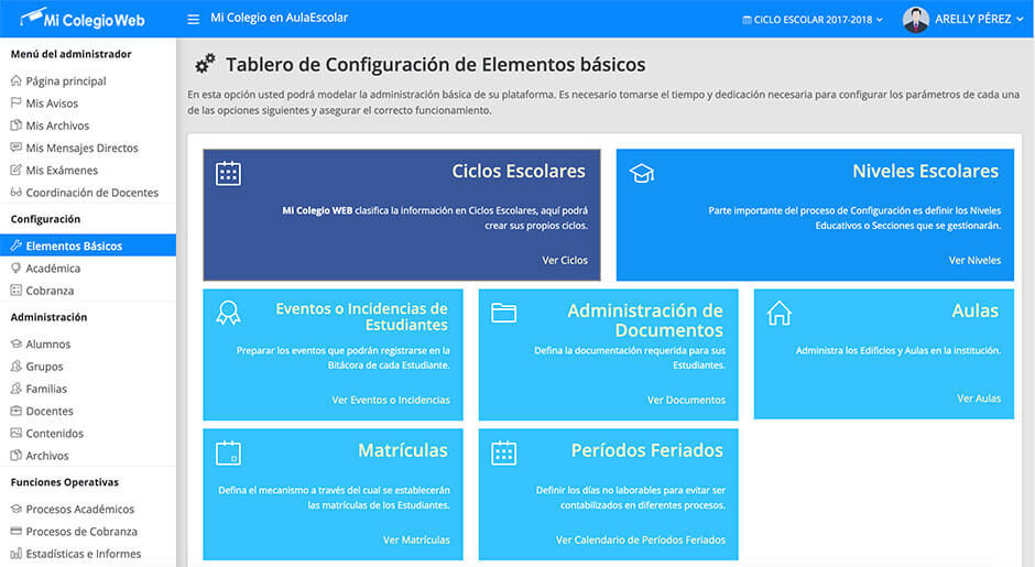 MiColegioWeb screenshot config básica